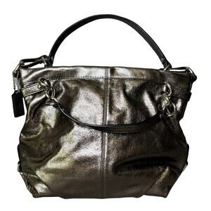 Coach Brooke Hobo Silver Gray Pewter Metallic Sparkle Glitter Shoulder Hand Bag